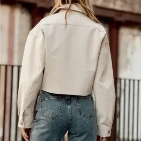 12th Tribe ⭐️NWT Vegan Croc Textured Cropped Moto Jacket - Picture 10 of 13